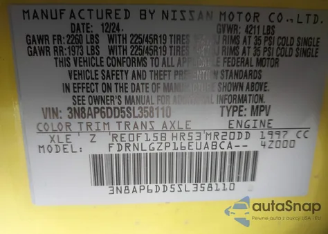 2025 Nissan Kicks Sr Intelligent Awd из США, поврежденный, VIN 3N8AP6DD5SL358110